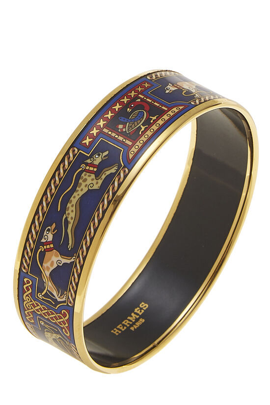 GOLD & BLUE CLOISONNE LEVRIERS GREYHOUND ENAMEL BANGLE WIDE